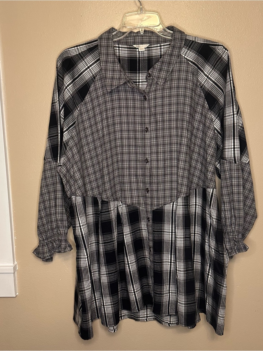 NWOT Cato Black and Gray Plaid Flannel Button-Down Tunic